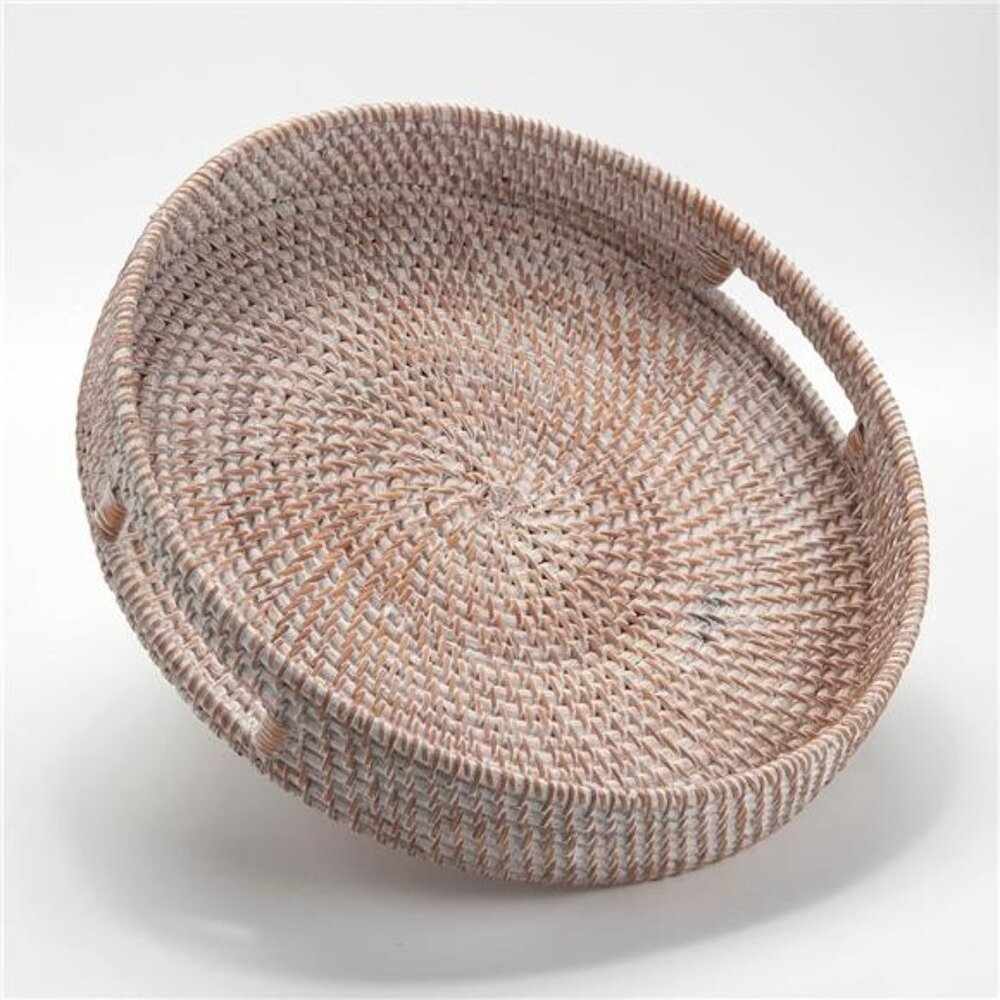 Coffee Table Tray Round Rattan Ottoman Tray Woven Serving Trays with Handles